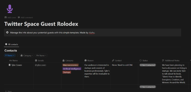 Twitter Spaces Guest CRM Rolodex